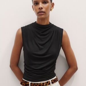 NWT ME+EM Black Sleeveless Draped Top